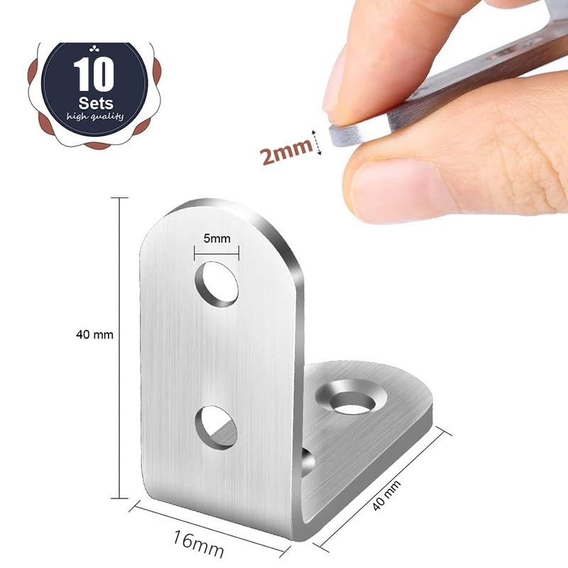 90° Stainless Steel Angle Brackets for Shelf, Table & Chair 10pcs