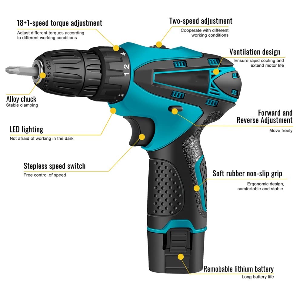 Cordless Electric Screwdriver Set 18+1 Torque Rechargeable Drill Tool