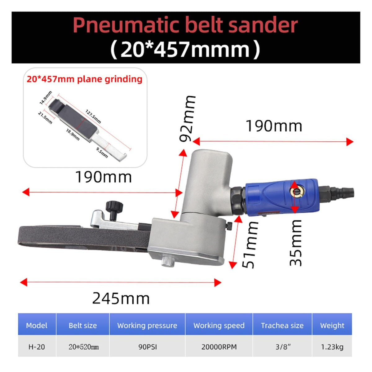 360° Rotating Pneumatic Orbital Sander Belt Grinder for Wood Sanding & Polishing