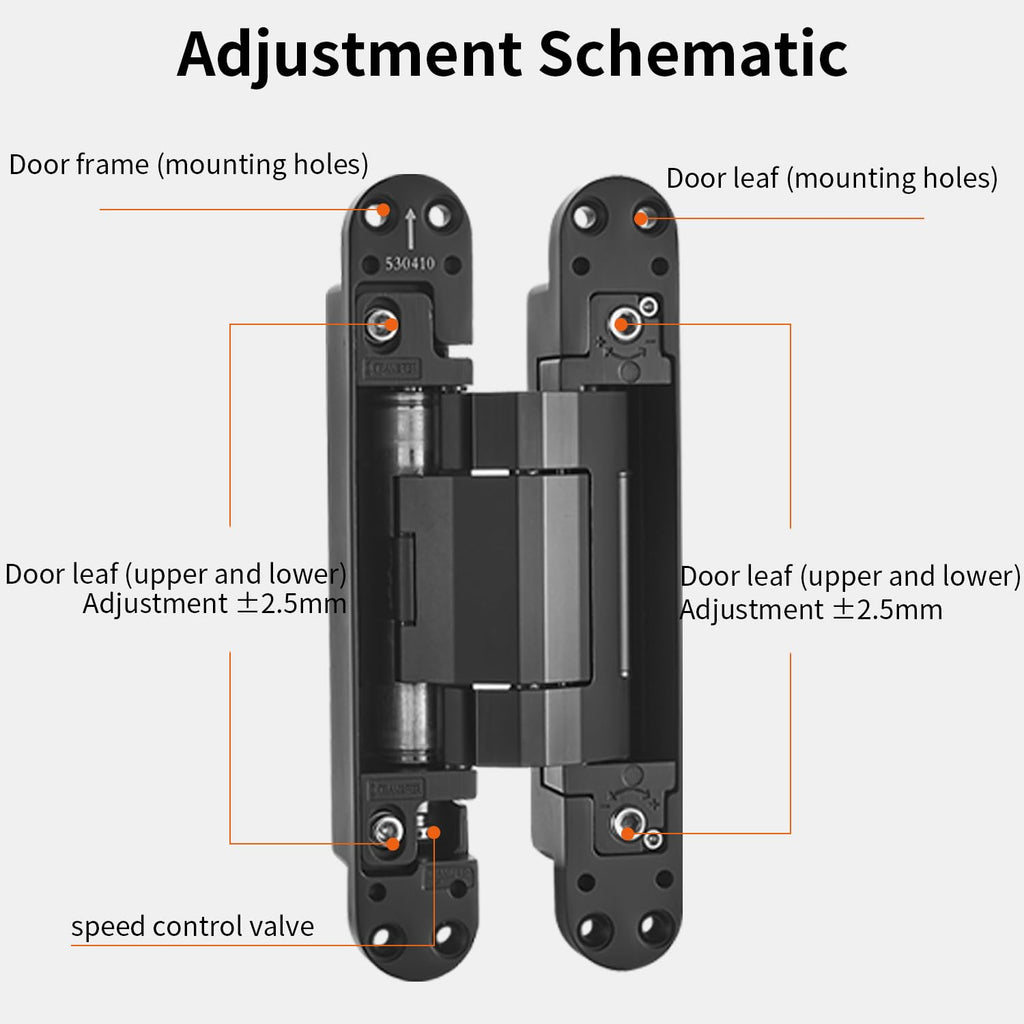 3D Adjustable Hydraulic Concealed Door Hinge Heavy Duty 180° Swing