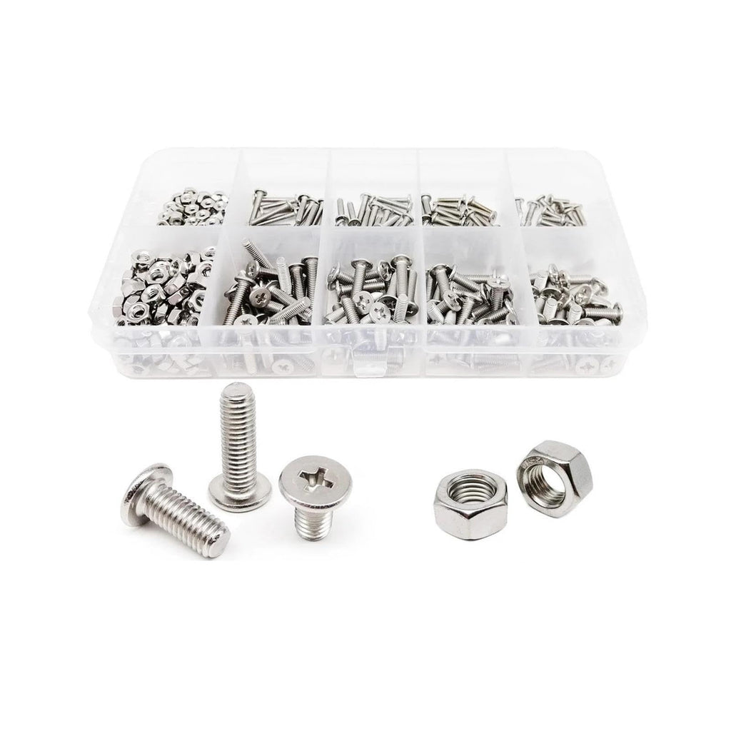 304 Stainless Steel M1.6-M4 Flat Head Screw Nut Washer Assortment Kit