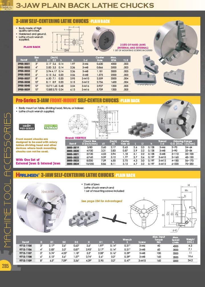 HHIP 3900-0432 12" 4-Jaw Plain Back Self-Centering Lathe Chuck