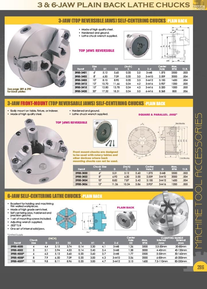 HHIP 3900-0432 12" 4-Jaw Plain Back Self-Centering Lathe Chuck