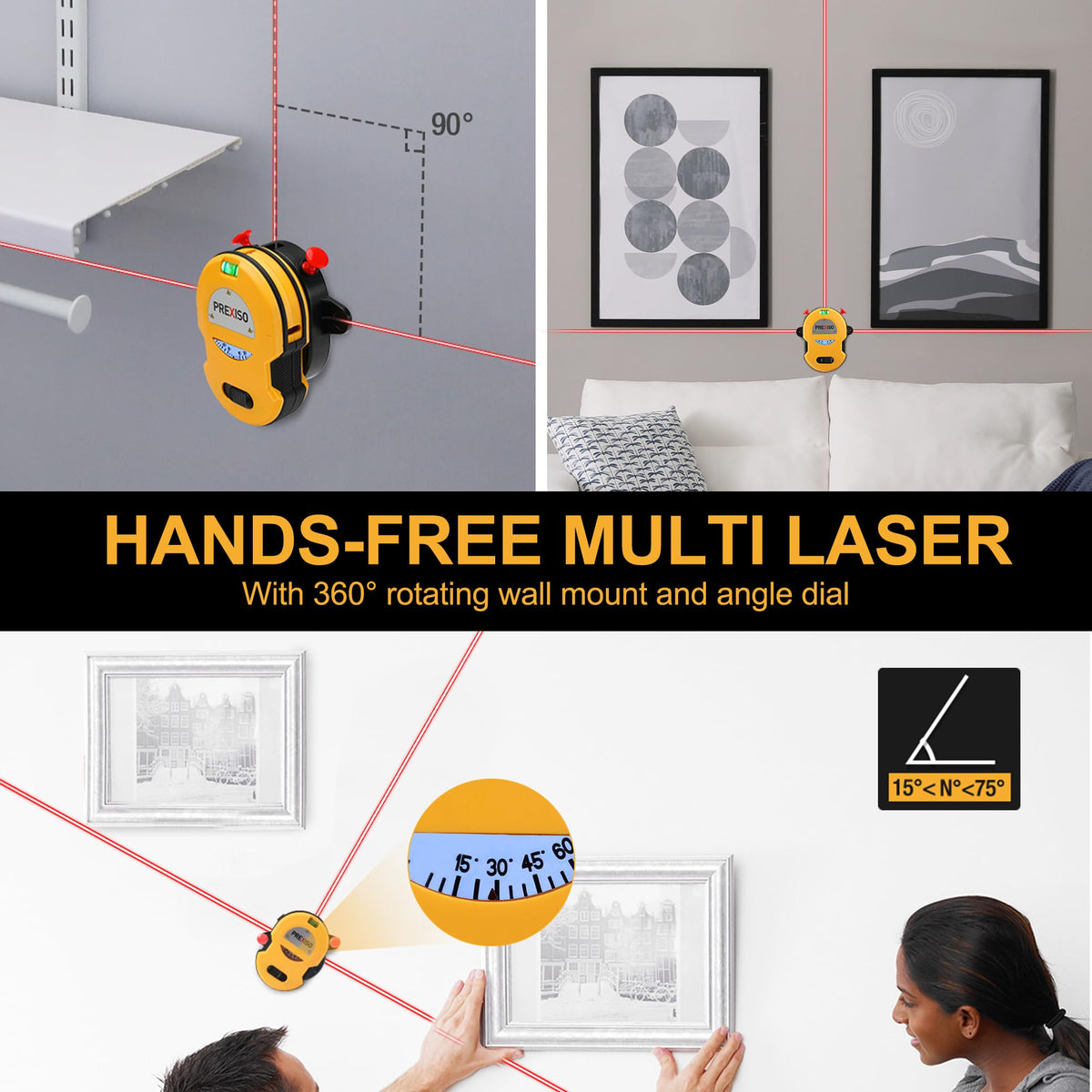 PREXISO Multi Surface Laser Level LED Light Vial, Cross Line Laser