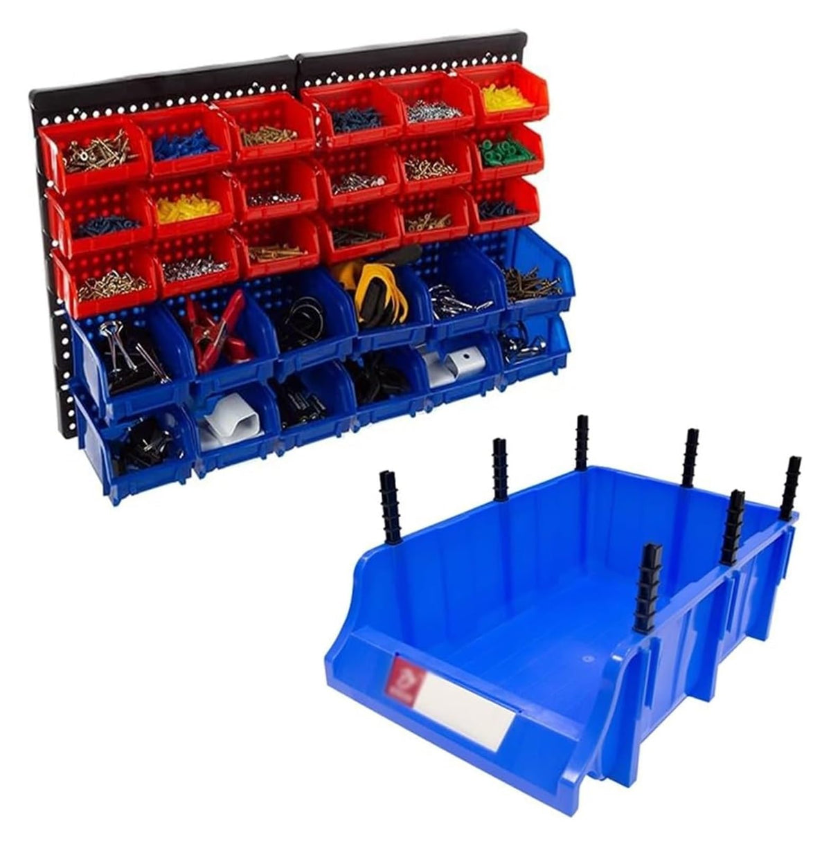 Floor Standing Parts Storage Rack with Bins for Garage & Hardware Organization