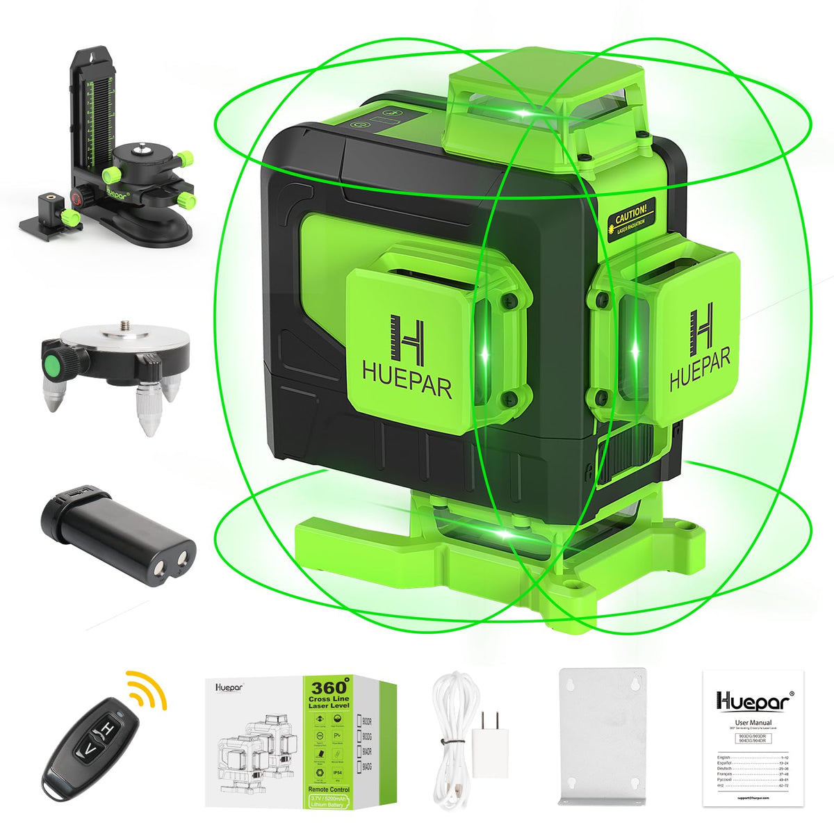 Huepar Laser Level 4x360 Self Leveling with Tall Tripod