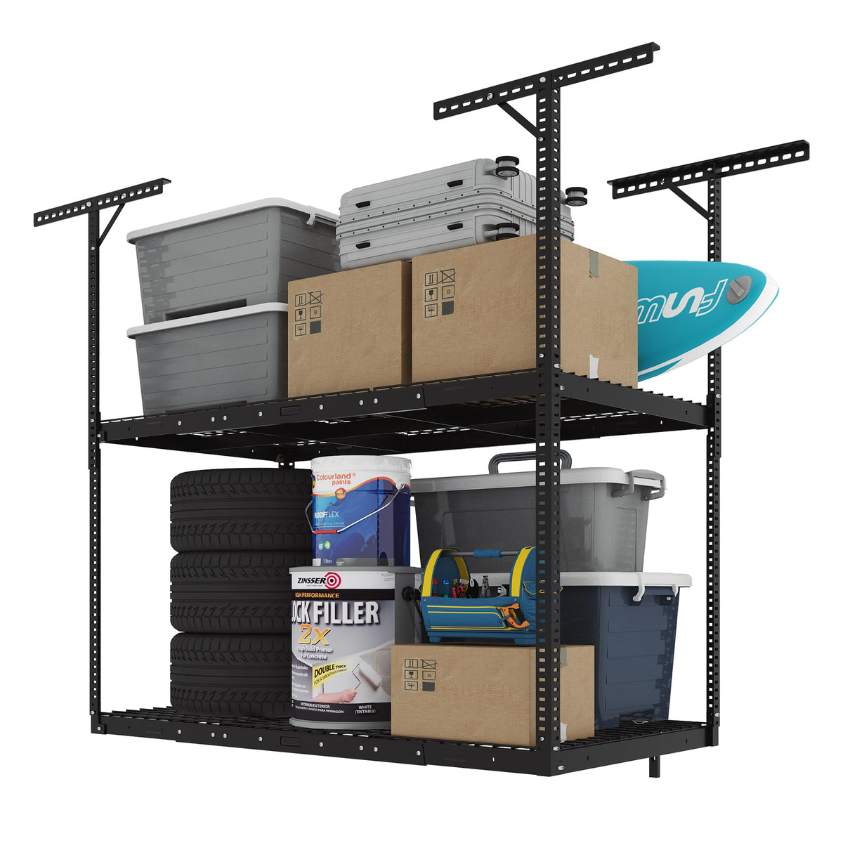 Adjustable Heavy Duty Overhead Garage Storage Rack for Ceiling Organization