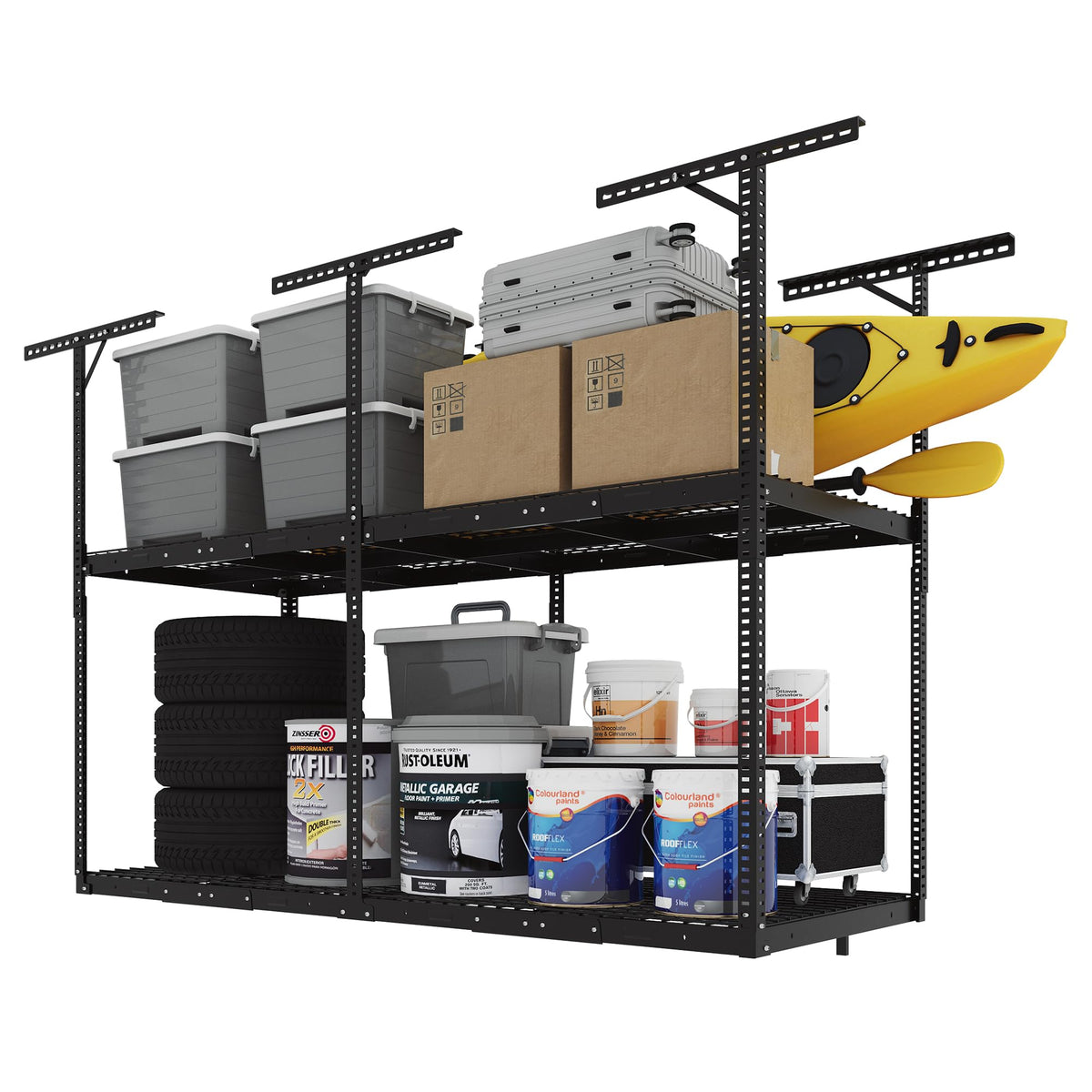 Adjustable Heavy Duty Overhead Garage Storage Rack for Ceiling Organization