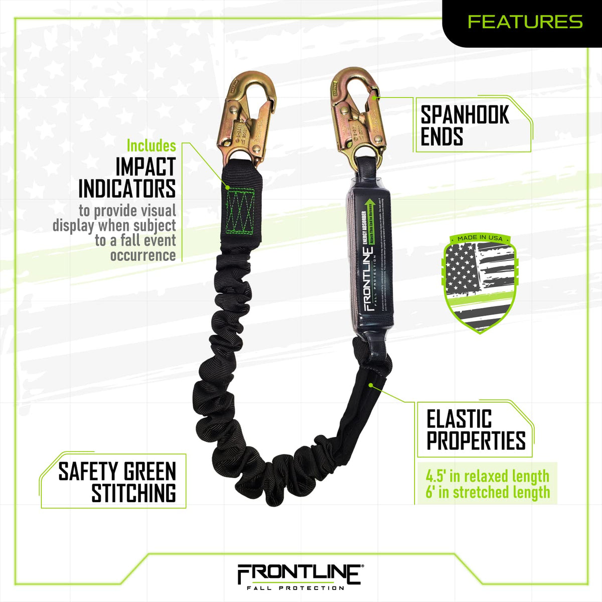 6' Adjustable Restraint Lanyard with Snap Hook Ends for Safety Harness Use