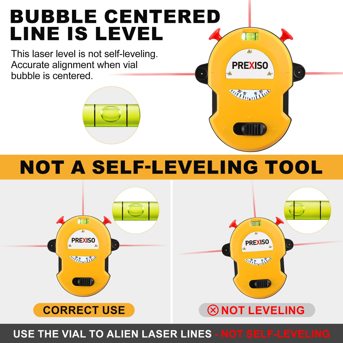 PREXISO Multi Surface Laser Level LED Light Vial, Cross Line Laser