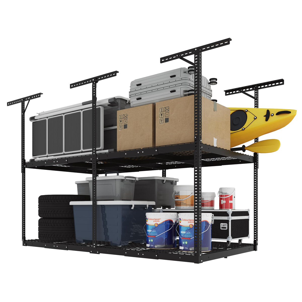 Adjustable Heavy Duty Overhead Garage Storage Rack for Ceiling Organization