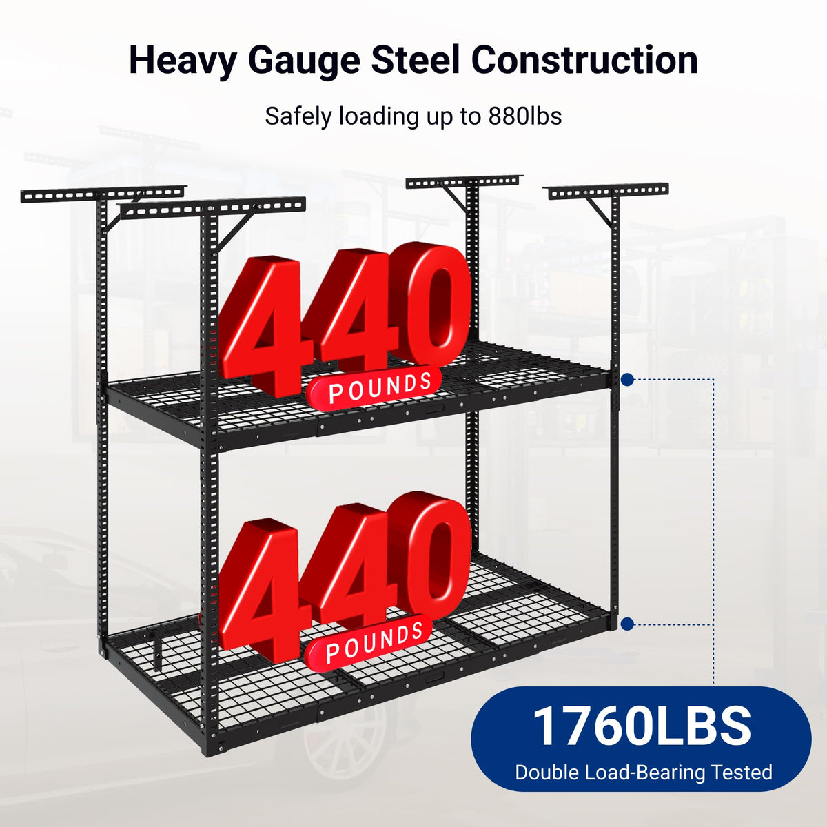 Adjustable Heavy Duty Overhead Garage Storage Rack for Ceiling Organization