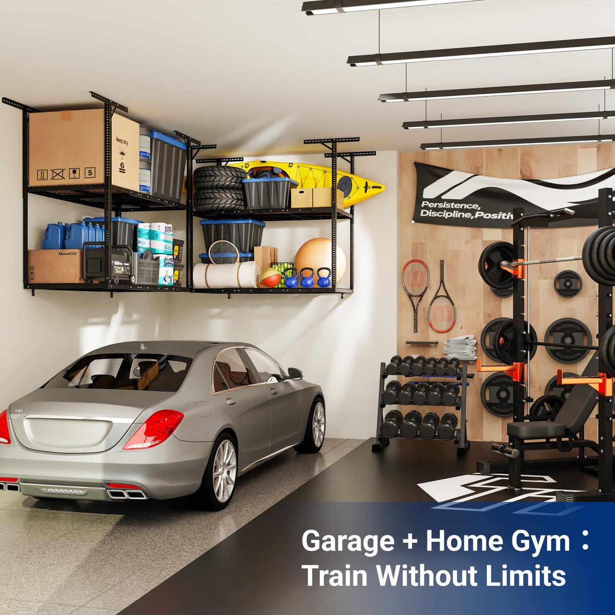Adjustable Heavy Duty Overhead Garage Storage Rack for Ceiling Organization