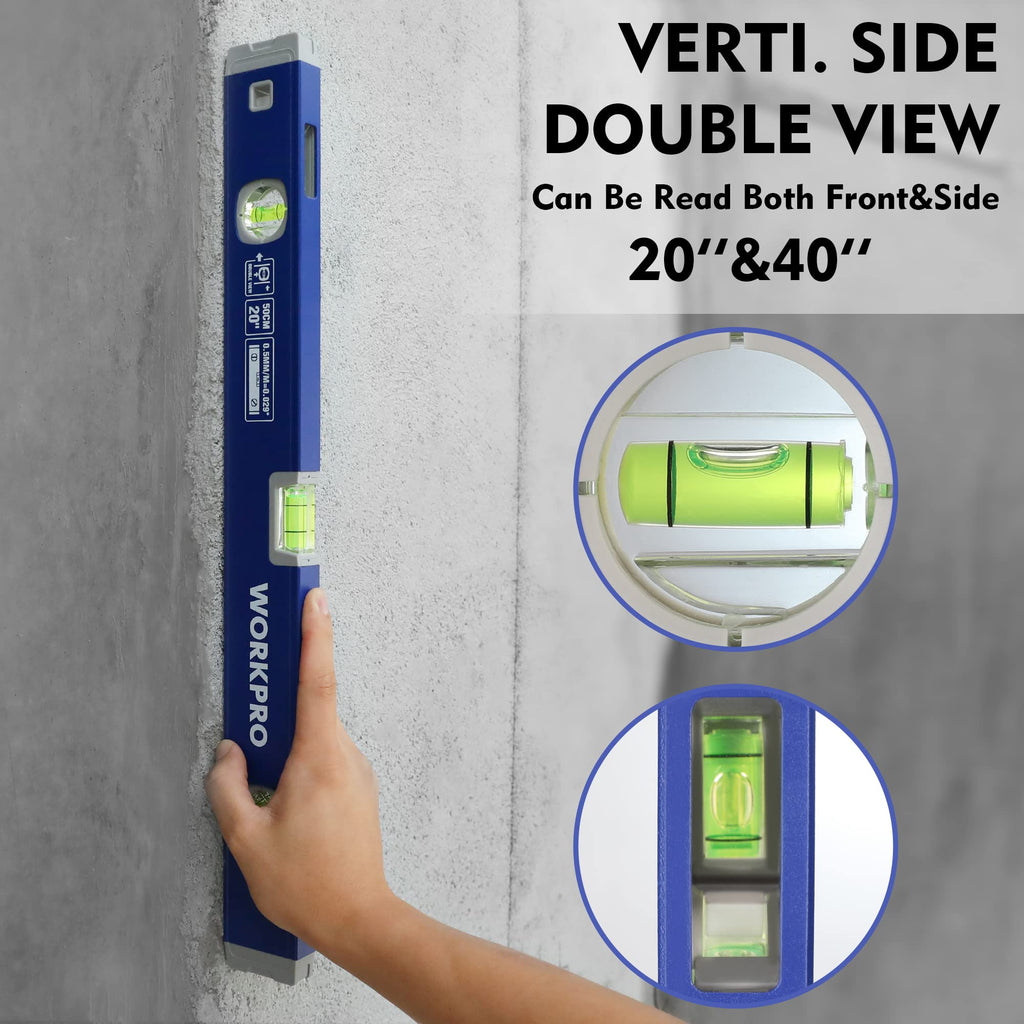 3-Piece Aluminum Spirit Level Set 12" 20" 40" with Magnetic Torpedo Level