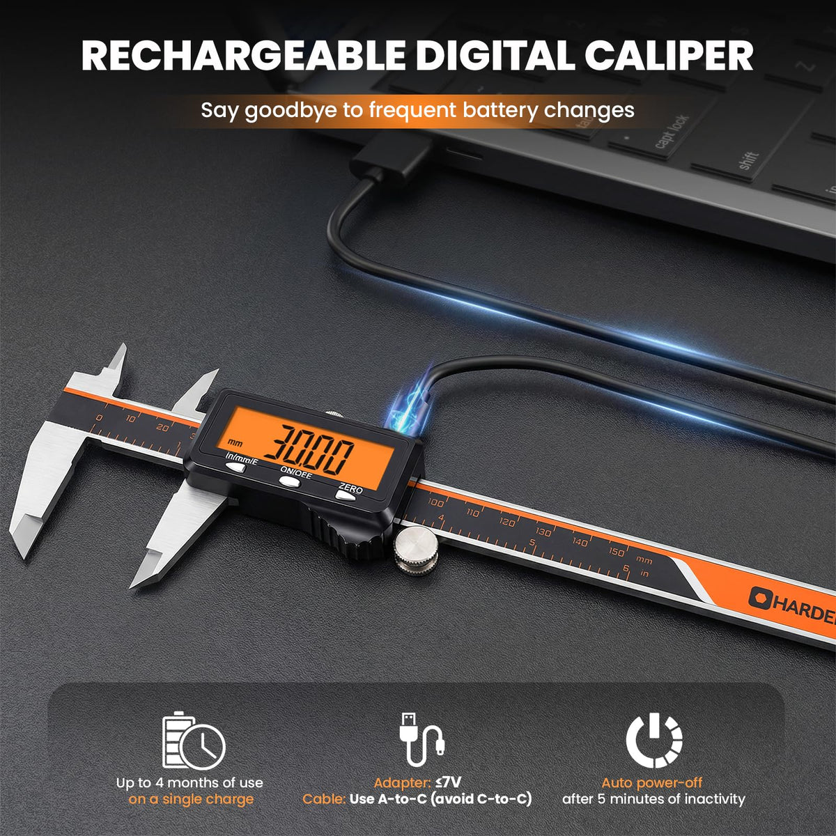Rechargeable Digital Caliper with Large Display Measuring Tool