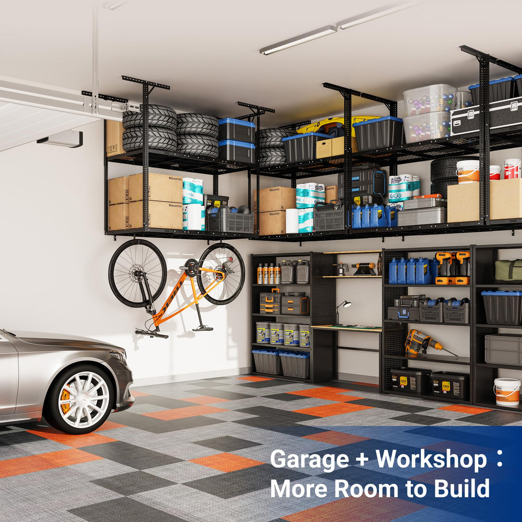 Adjustable Heavy Duty Overhead Garage Storage Rack for Ceiling Organization