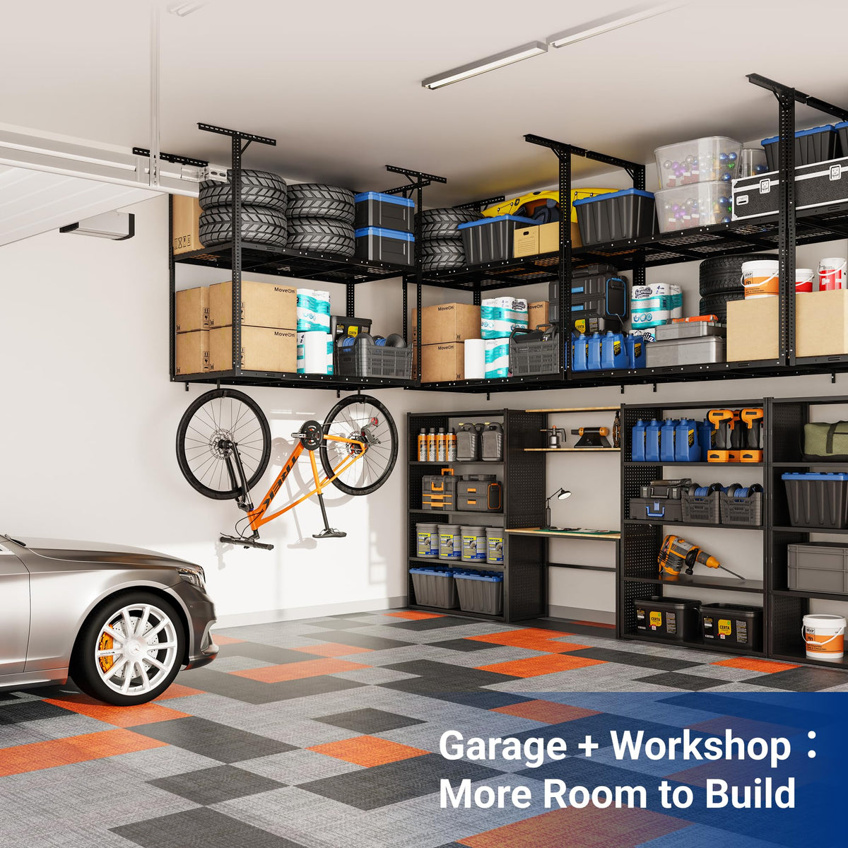 Adjustable Heavy Duty Overhead Garage Storage Rack for Ceiling Organization